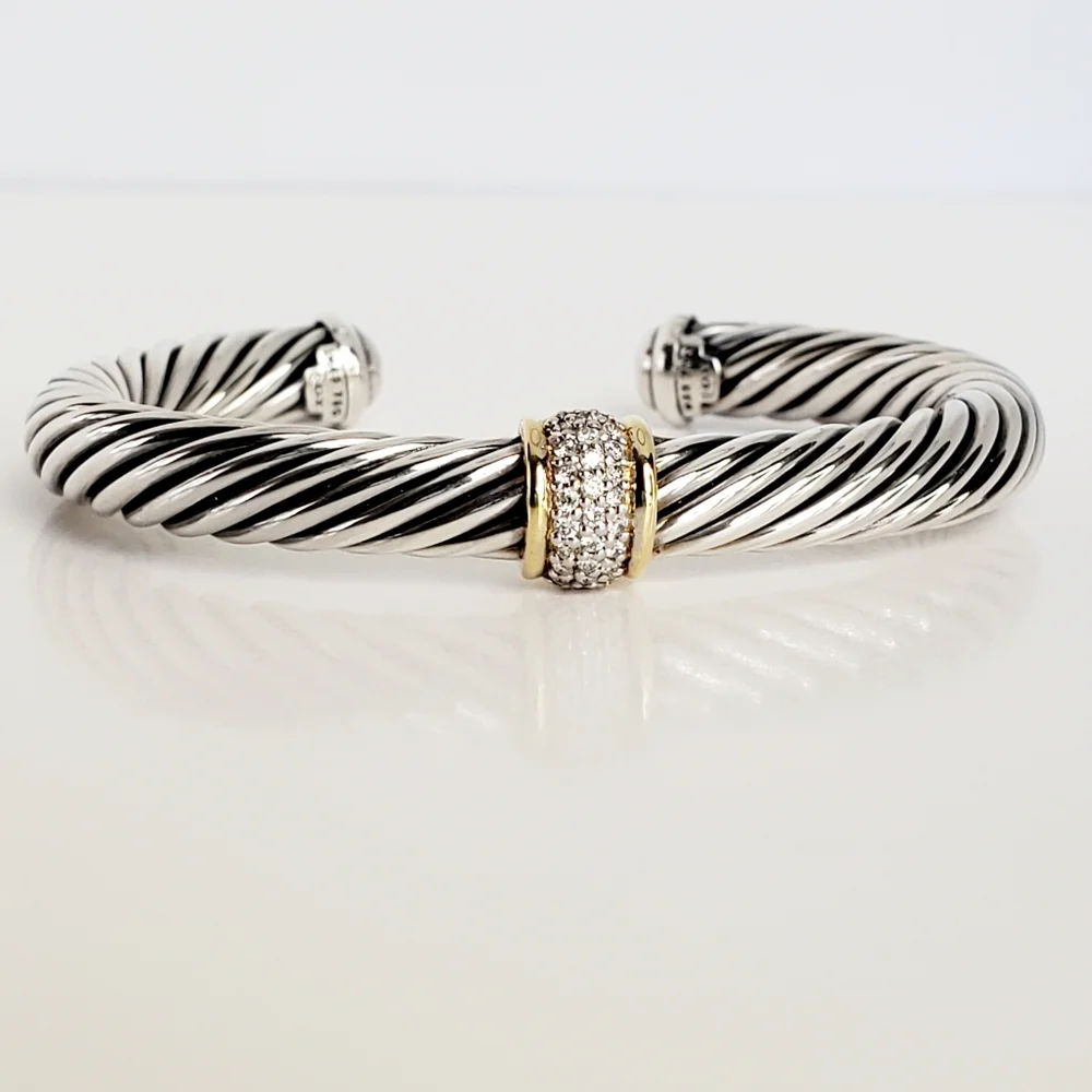 David Yurman 7mm Diamond Station Bracelet with 18k Gold - Picture 3 of 5